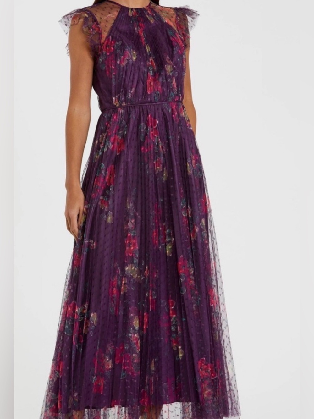 Mac Duggal Purple Floral Tulle A-Line Dress